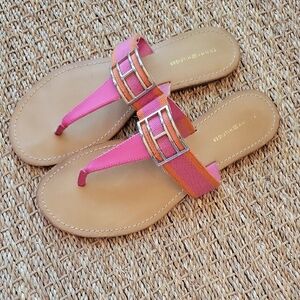Tommy Hilfiger Pink and Orange Sandals with Gold Accents Size 8.5